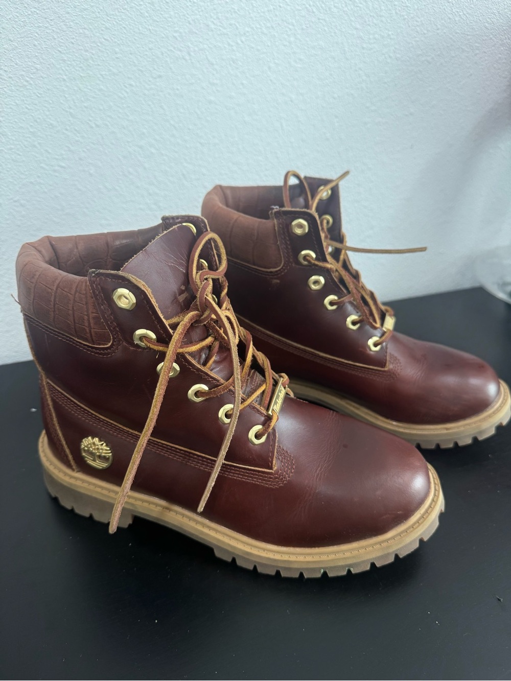Timberland Men's Chestnut Brown Burgundy Leather Lace-Up Work Boots